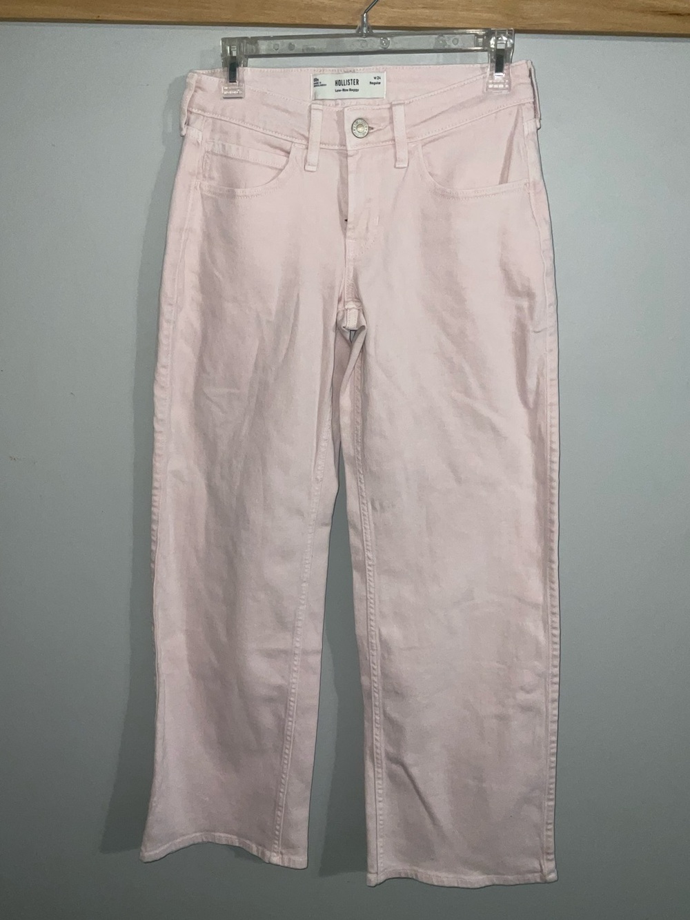 Hollister Pastel Pink Low-Rise Baggy Wide Leg Jeans Size 24 Waist